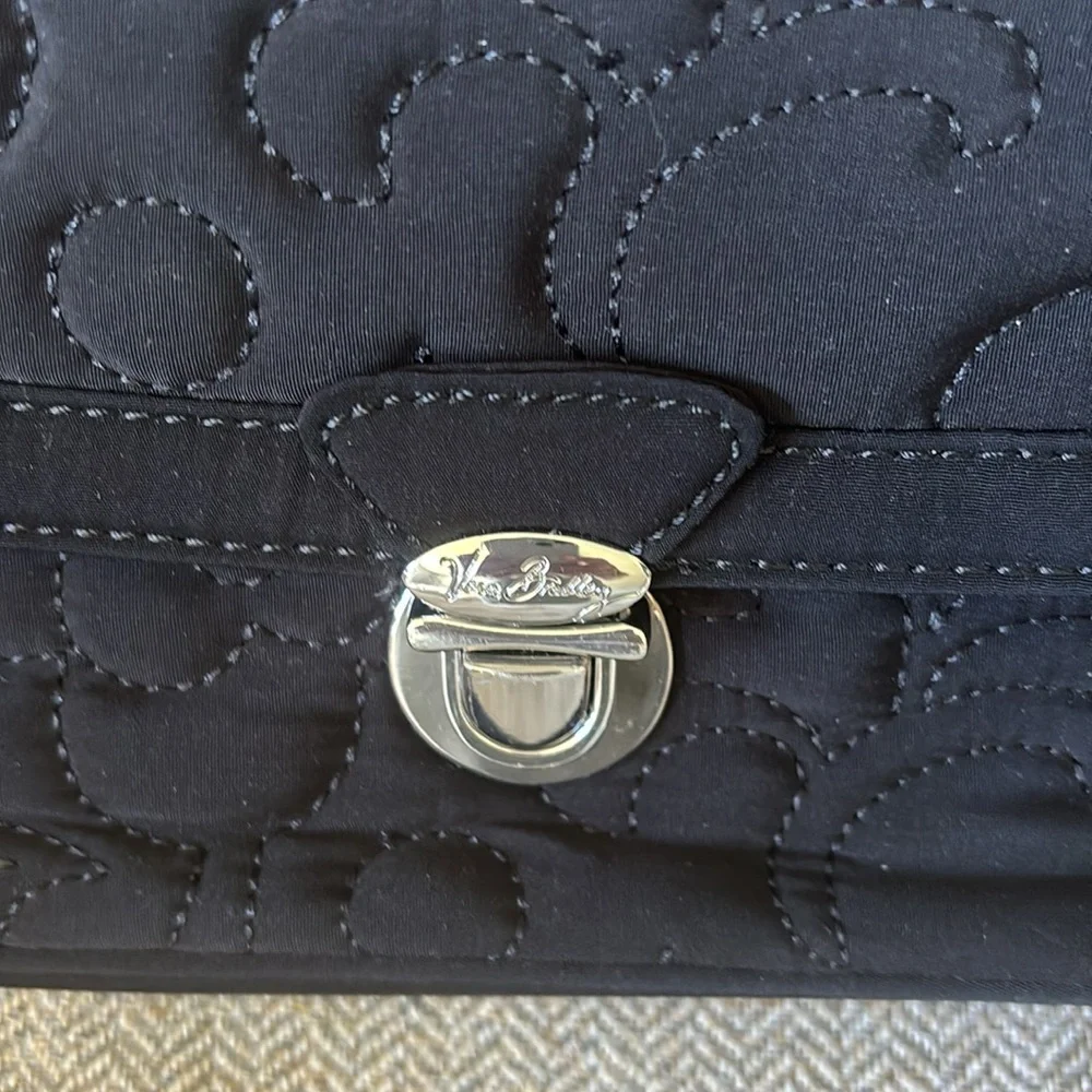 Vera Bradley Black‎ Embroidered Floral Lined Buckle Closure Shoulder Bag
